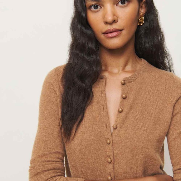 Reformation Caspia Cashmere Cropped Cardigan Natural - Size S - Picture 2 of 3